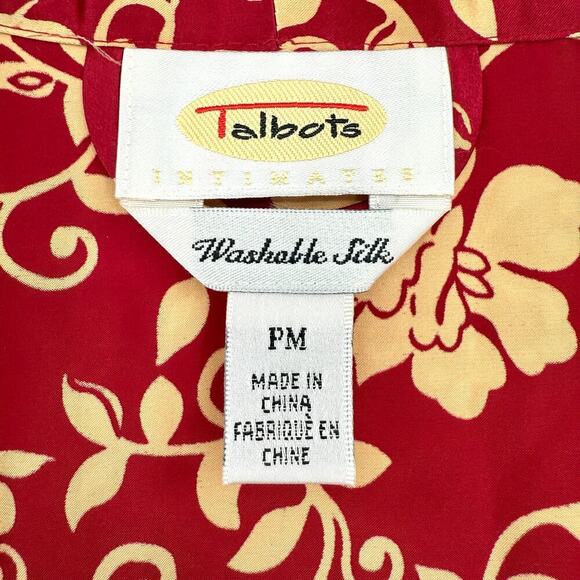 Talbots Intimates Silk Cranberry/Tan Floral Robe & Nightgown Size Medium Petite - Picture 8 of 13
